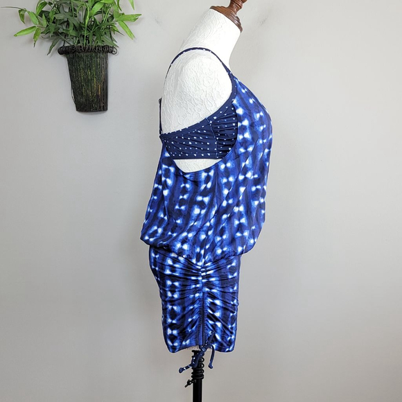 Athleta Mashiko Side Scrunch Tankini Bra Swim Top Dress Blue Dots Tie Dye 36 B/C - Picture 6 of 14